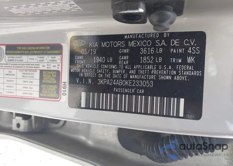 2019 Kia Rio S z USA, uszkodzony, nr VIN 3KPA24AB0KE233053